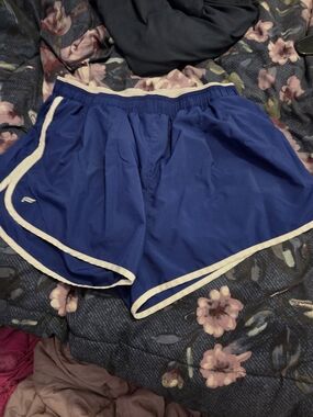 Fabletics Royal Blue Athletic Shorts with Cream Trim